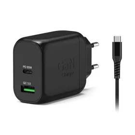 PORT Designs 902065EPEU GaN Væglader Dobbelt USB-C PD med USB-C-kabel 65W