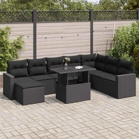 vidaXL Loungegrupp 9 Delar med Dynor Svart Konstrotting 3326366