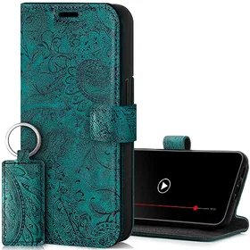 SURAZO Étui de portefeuille pliable en cuir avec fentes pour carte pour iPhone 1