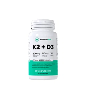 Vitamin360 K2 + D3 200mcg K2 + 50mcg D3 30 Vcaps