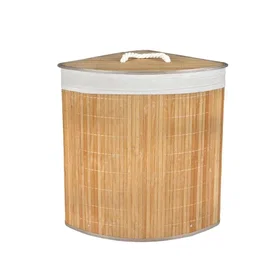 FORNORD Panier à linge d'angle en bambou avec couvercle 48L