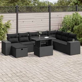 vidaXL Loungeset 9 Delar med Dynor Svart Konstrotting 3327955