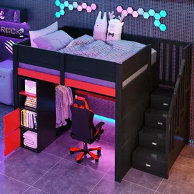 WELLTIN Gaming Loft Bed 140x200cm