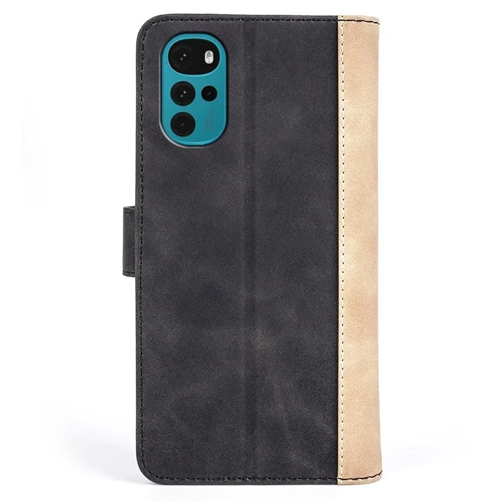 To-farvet Leather Flip Case for Motorola Moto G22