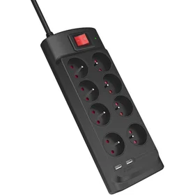 Monster Power 8-vägs Överspänningsskydd Med 2x USB 1.8m MFG4003