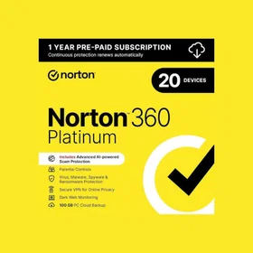 Norton 360 Platinum Antivirus 20 Appareils 1 An