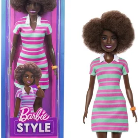 Mattel Barbie Fashionistas Dukke Med Rosa Og Grønn Stripet Kjole