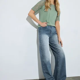 Long Tall Sally Studded Cotton Wide Leg Jeans (Women's)