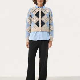 Part Two Lylahpw French Oak Blue Check Cardigan (Dame)
