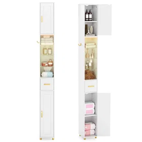 Northix High Cabinet med lampor och glashyllor Vit (CWY-JV12818WH)