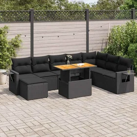 vidaXL Lounge Set med Dynor 9 Delar Svart Konstrotting 3327184