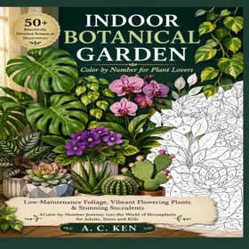 Indoor Botanical Garden: A Color-By-Number Journey Into The World Of Houseplants Färgläggningsbok för Vuxna, Tonåringar Och Barn
