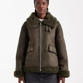 TOPSHOP Shearling Collar Biker Jacket 25B20K (Dame)