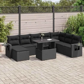 vidaXL Loungeset 9 Delar med Dynor Svart Konstrotting 3326526