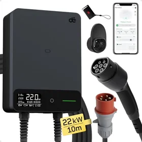 dé Wallbox 22kW Typ 2 6-32A 3-fas 400V med 10m Kabel och Kabelhållare RFID
