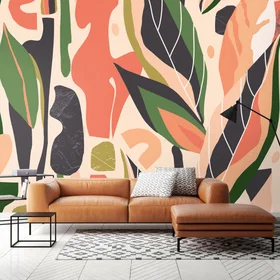 Origin Murals Abstract Leaf Shapes Wall Mural Orange