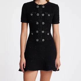 Self-Portrait Mini Buttoned Knit Dress