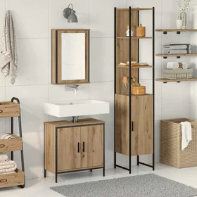 vidaXL Badrumsmöbelset 3 pcs Brun Konstruerat trä 3334400