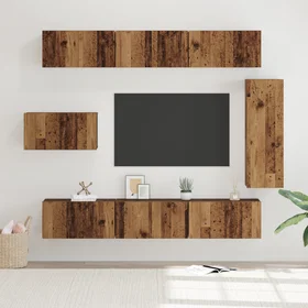 vidaXL 3393132 TV Bench Set Wall Mounted 8 pcs Old Wood Engineered Wood