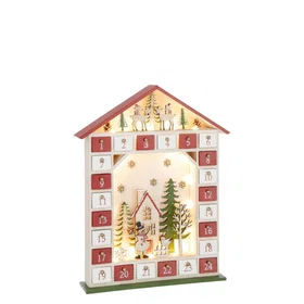 J-line Calendrier de l'avent en bois blanc avec LED 31x7x40cm
