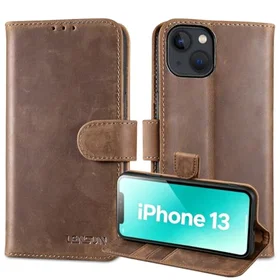 LENSUN Étui Portefeuille en Cuir Véritable pour iPhone 13