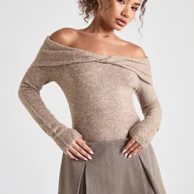 Boohoo Twist Front Bardot Jumper (Women's)