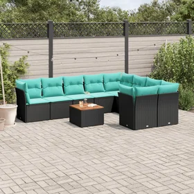 vidaXL Lounge Set med Dynor 10 Delar Svart Faux Rattan 3256148