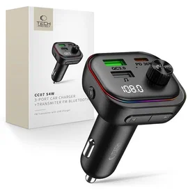 Tech-Protect CC07 5906302322770 3-Port PD Biloplader med Bluetooth FM-sender 54W