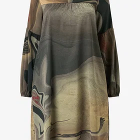 No Klänning V Neck Yoke And Puff Sleeves
