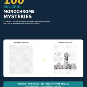 100 Big-Grid Monochrome Mysteries Färgläggningsbok för Vuxna & Seniorer