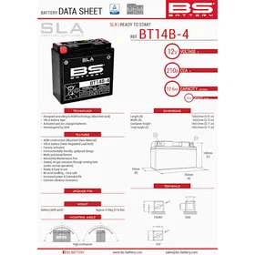 BS Battery BT14B-4 12V 12Ah 210A