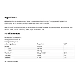 OstroVit Omega 3 D3 K2 330 EPA/220 DHA 90 Kapslar