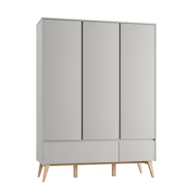 Pinio Armoire 3 Doors 2 Drawers Swing Grey and Wood MDF