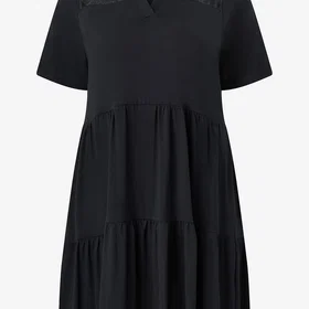 Zizzi Molika S/S Abk Dekorativ Blonde V-hals Volang Midi Kjole