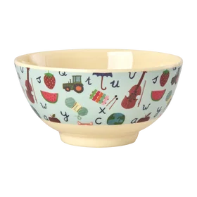Rice Melamin Skål with Blue ABC Print 700 ml