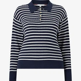Tommy Hilfiger Badge Stripe Rugby Curve Long Sleeved Polo Shirt (Dam)