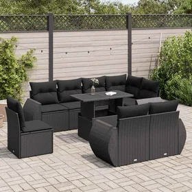 vidaXL Lounge Set med Dynor 9 Delar Svart Konstrotting 3326656