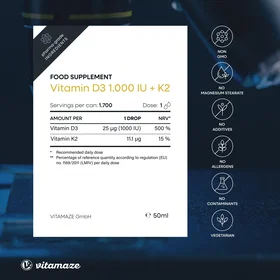 Vitamaze Vitamin D3 + K2 1000IU 50ml Drops