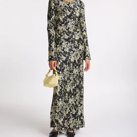 Ganni Printed Pleats Smock Midi Klänning