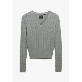 Superdry Washed Cable Jumper V Neck Sweater Grå (Dam)