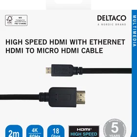 2-Power HDMI til Micro HDMI Kabel 2m
