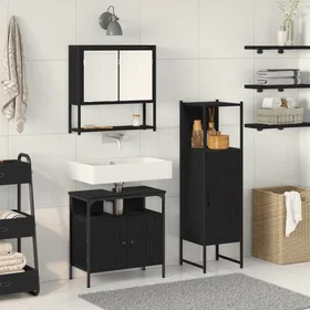 vidaXL Badrumsmöbelset 3 pcs Svart Konstruerat trä 33 x 33 x 120.5 cm
