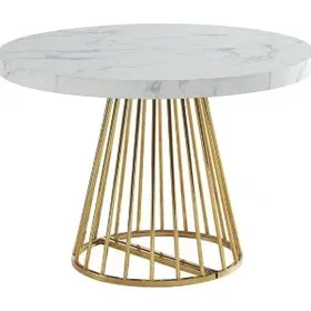 FIRELA Extendable Dining Table White Marble Effect MDF and Gold Steel