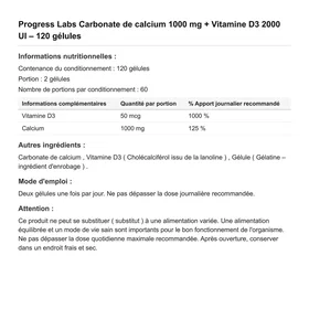 Progressive Labs Progress Labs Calcium + Vitamin D3 2000IU 120 Capsules