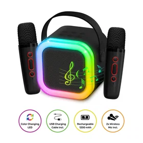 PartyFunLights Mini Karaoke Speaker med LED-ljus och 2 mikrofoner
