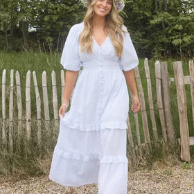 Bianca Puff Sleeve Frill Kjole