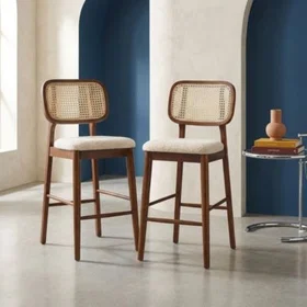 MANI Tabouret de bar Set of 2 Bois et Rotin