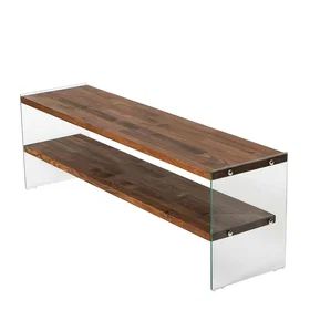 PIER Meuble TV 140cm bois et verre 2 plateaux
