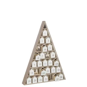 J-line 03666093215003 Calendrier de l'avent arbre en contreplaqué blanc 32x5.5x4