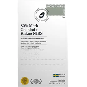 Höganäs Mörk Choklad 80% & Kakaonibs 70g